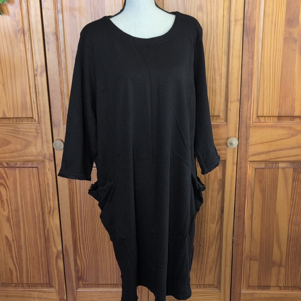 Susan Graver Weekend Black Sweatshirt Midi Dress 3X C478